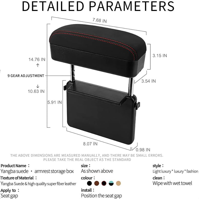 Reposabrazos para codos de conducción, caja de almacenamiento de carga inalámbrica, caja de almacenamiento para espacio entre asientos (modelo 2024 con personalización de logotipo exclusiva)