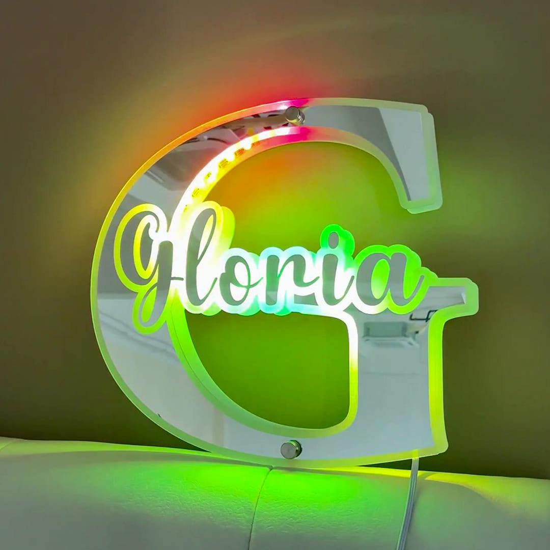 Lámpara de neón con espejo personalizada, luz LED con nombre personalizado para espejo, decoración del hogar