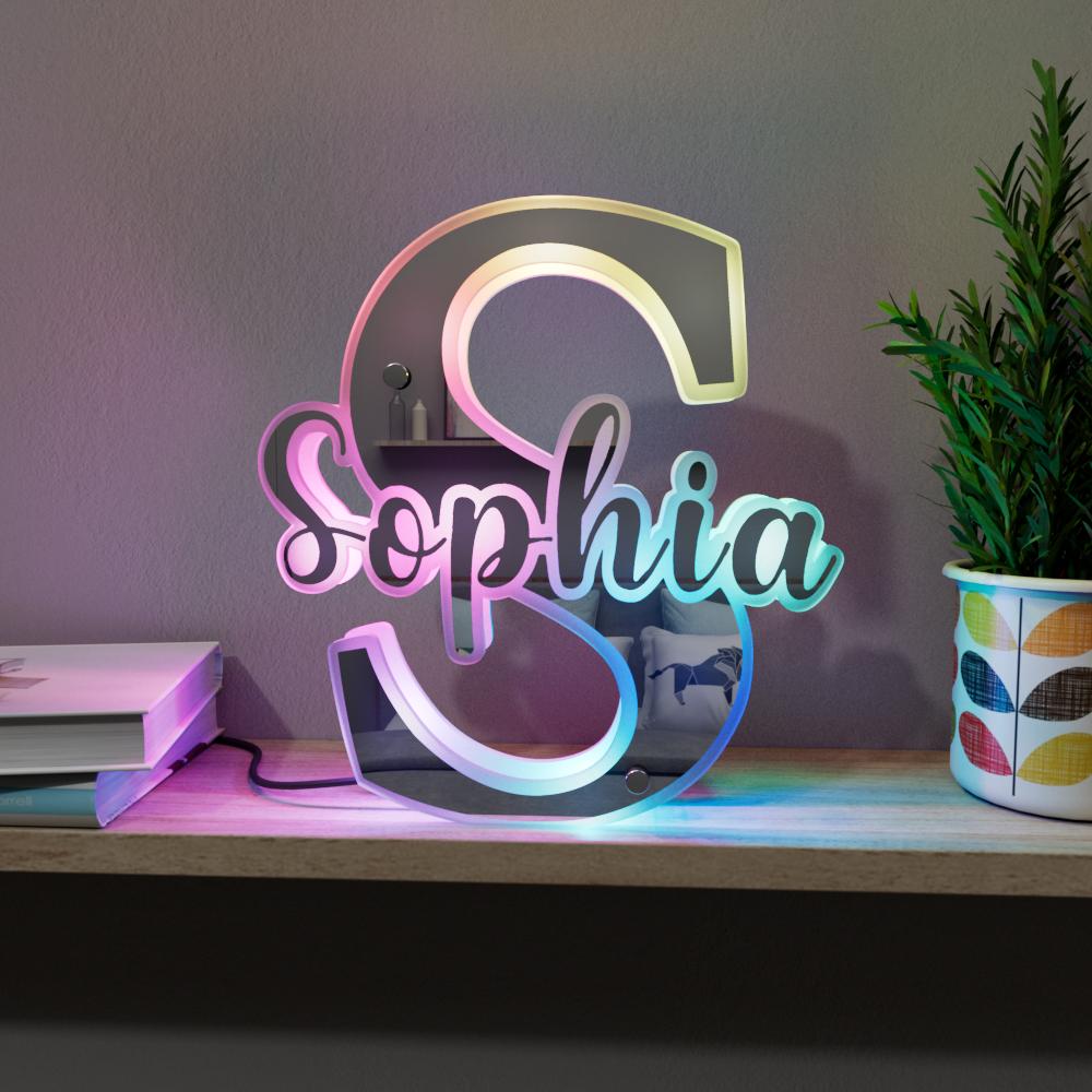 Lámpara de neón con espejo personalizada, luz LED con nombre personalizado para espejo, decoración del hogar