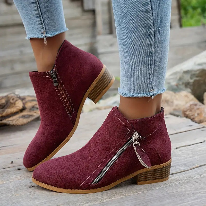 LAST DAY 50% OFF❤️ Women’s Comfort Walking Ankle Boots – Low Heel, Zipper Closure, Orthopedic Arch Support