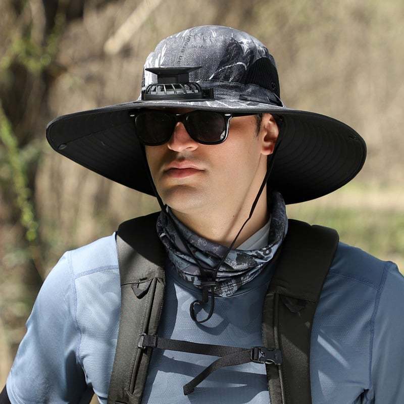 2025 New Wide Brim Solar Fan Outdoor Fishing Hat-Solar & USB Charging