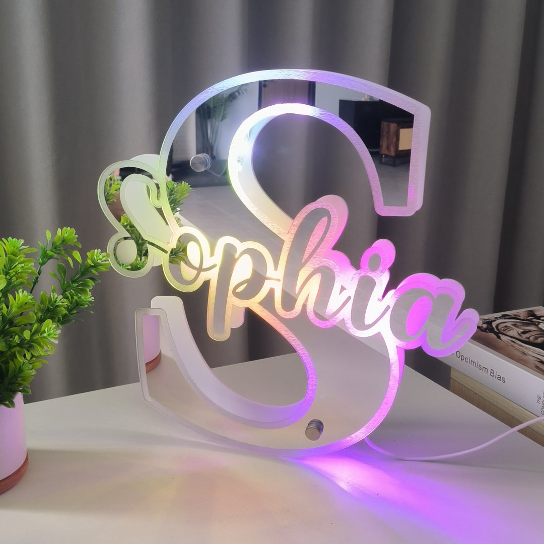 Lámpara de neón con espejo personalizada, luz LED con nombre personalizado para espejo, decoración del hogar