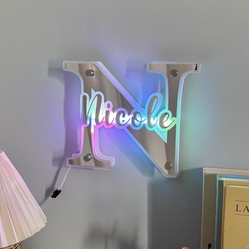 Lámpara de neón con espejo personalizada, luz LED con nombre personalizado para espejo, decoración del hogar