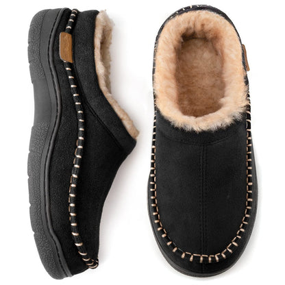 Men's Daily Non-Slip Warm Plush Wide Toe Slip-On Loafers Slippers