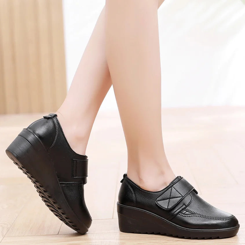 Women's Comfortable Leather Shoes with Secure Velcro Strap for All-Day Comfort