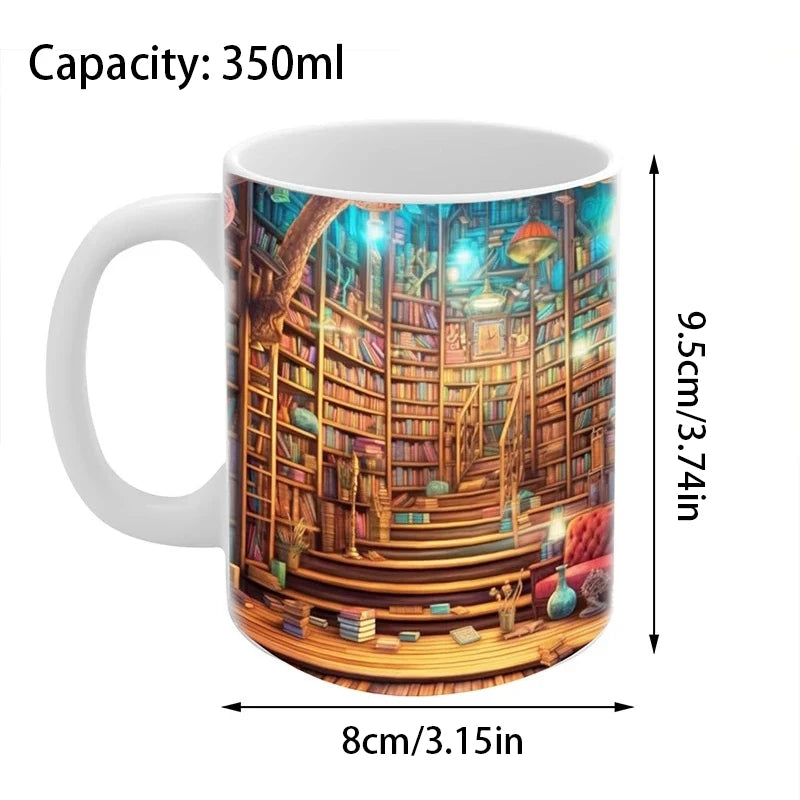 350ml 3D Effect Ceramic Bookshelf Mug Cups Creative Space Design Library Mug Coffee Milk Cup Drinkware Festival Party Gifts