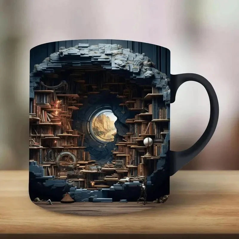 350ml 3D Effect Ceramic Bookshelf Mug Cups Creative Space Design Libra ...