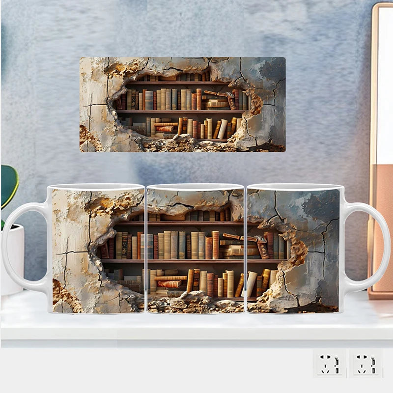 3D Bookshelf Ceramic Mug Creative Space Design Library Shelf Cup Tea Milk Coffee Cups Best Gift for Book Lovers