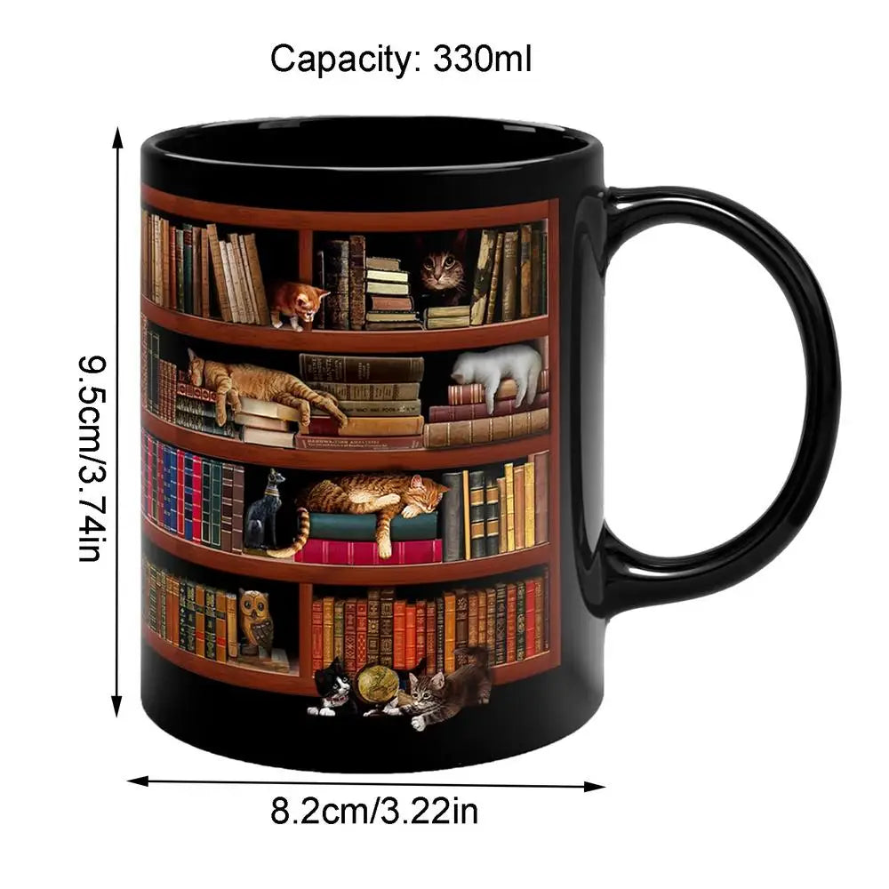 3D Bookshelf Mug Library Bookshelf Cup Bookshelf Cat Design Book Mug Book Club Cup Novelty Coffee Mug Motivational Quote