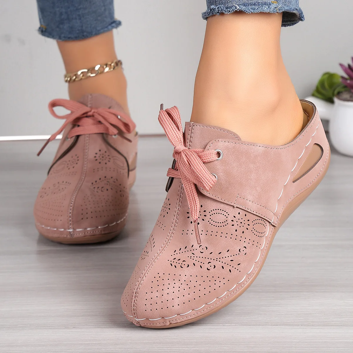 Summer Sale 50% Off❤️Women’s Summer Comfort Orthopedic Mule Sandals,  Slip-On, Round Toe with Lace-Up Design