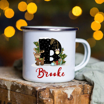 Customized Name Initials Sugar Porcelain Coffee Cup,Cartoon Printed Children Mug,Personalized Decoration New Year Christmas Gift