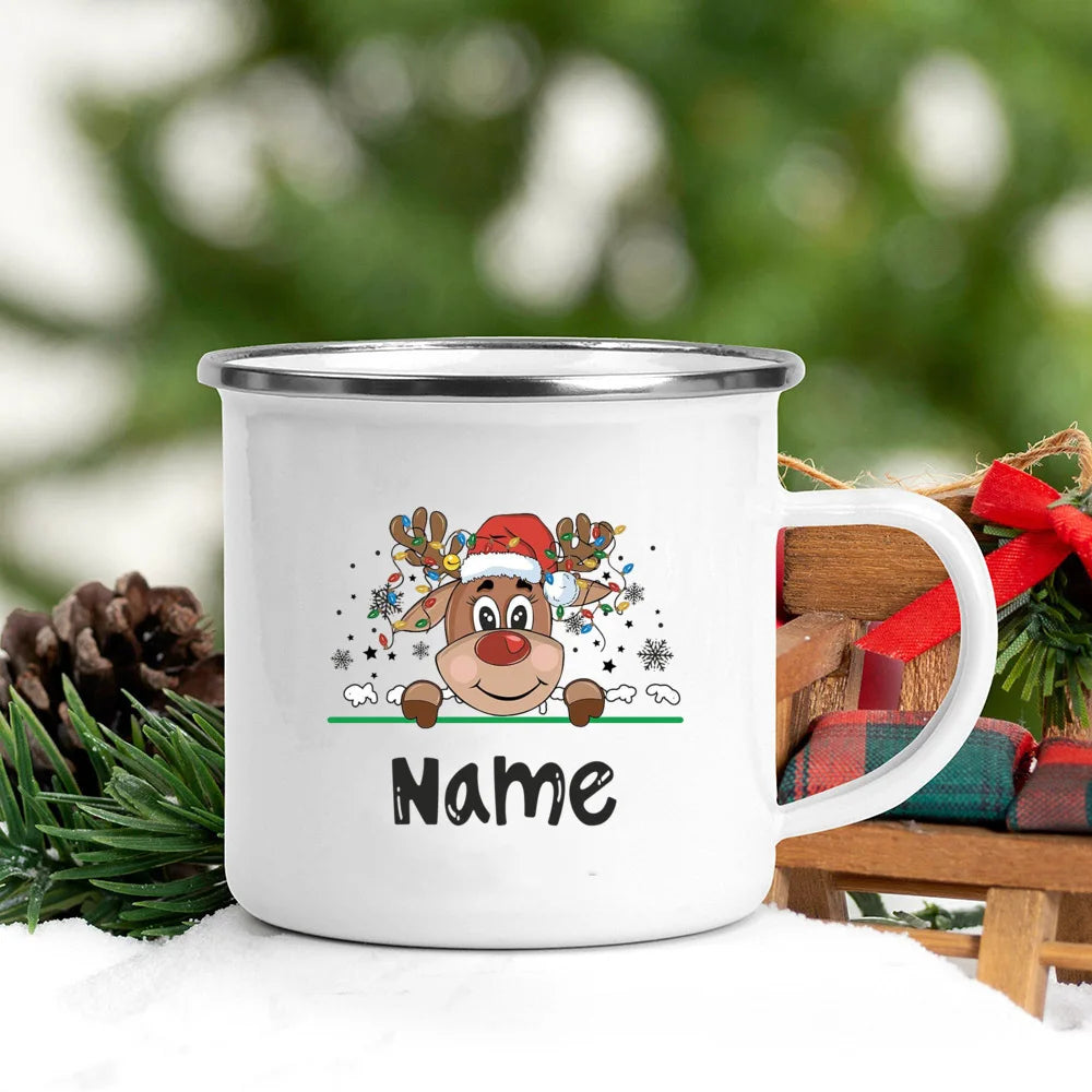 Personalized Christmas Mug Custom Name Holiday Mugs Deer Santa Hat Printed Coffee Cup Kids Xmas Party Favors Gift Hot Cocoa Cups