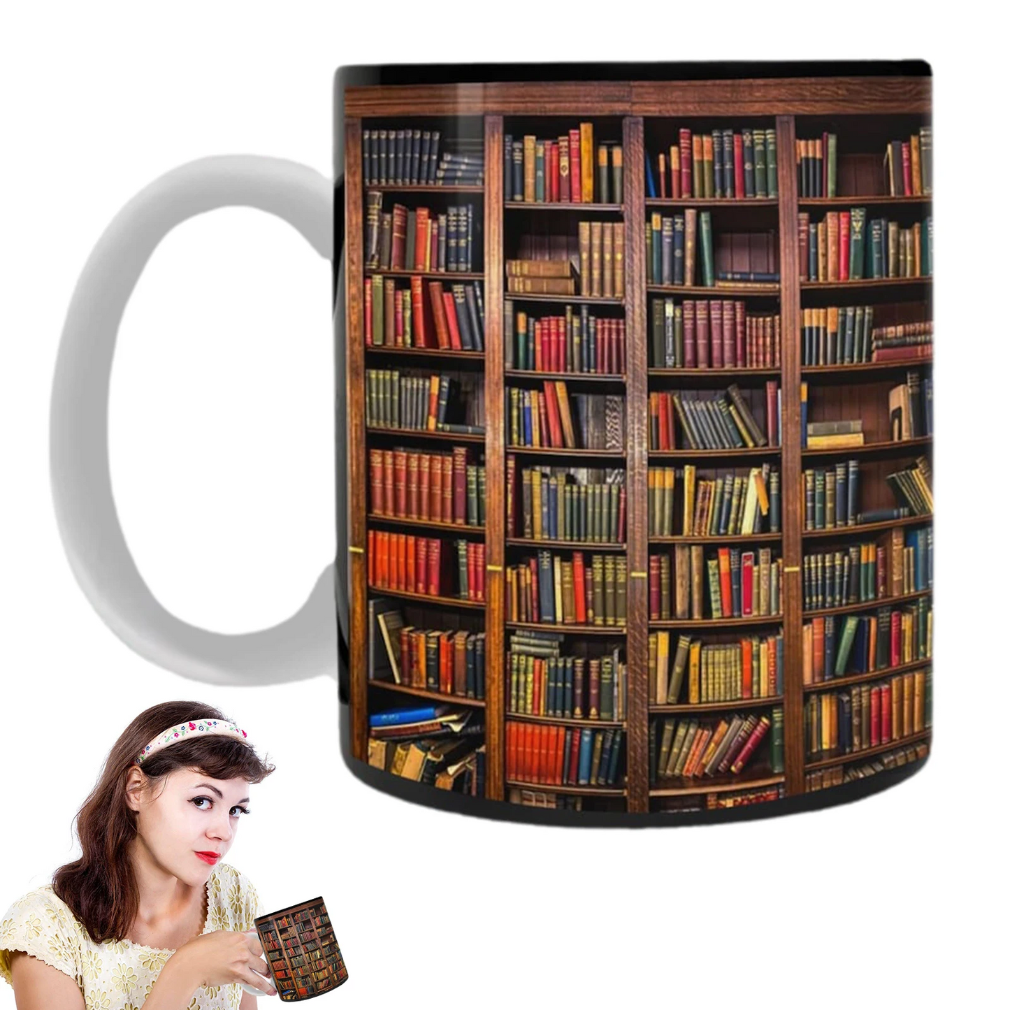 3D Bookshelf Library Ceramic Coffee Mugs (12oz/350ml)