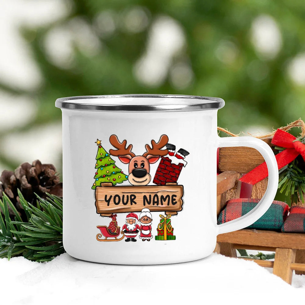 Personalized Christmas Mug Custom Name Holiday Mugs Deer Santa Hat Printed Coffee Cup Kids Xmas Party Favors Gift Hot Cocoa Cups