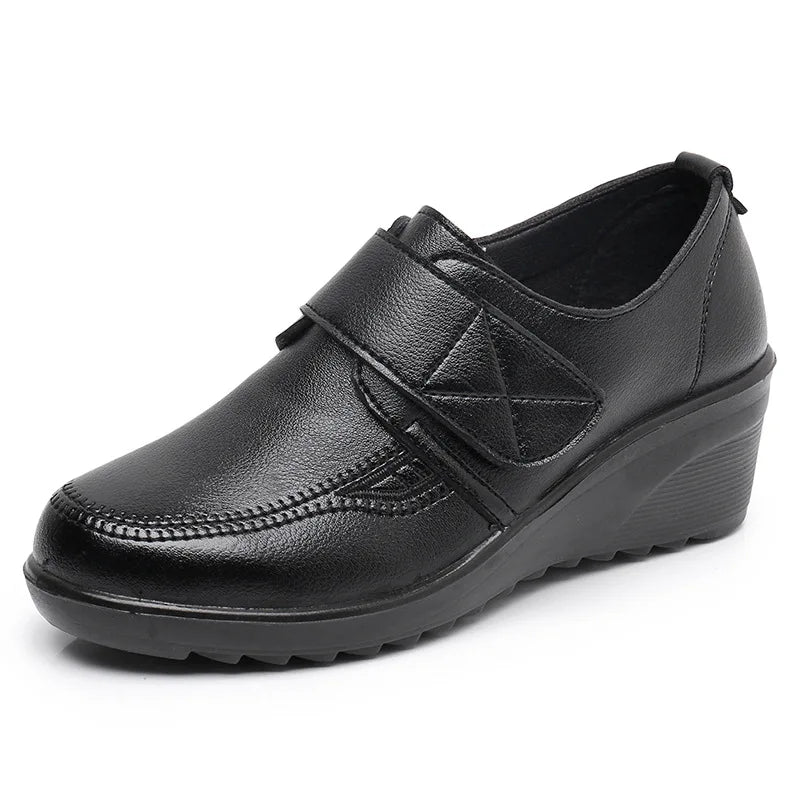 Women's Comfortable Leather Shoes with Secure Velcro Strap for All-Day Comfort