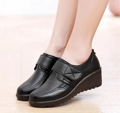 Women's Comfortable Leather Shoes with Secure Velcro Strap for All-Day Comfort