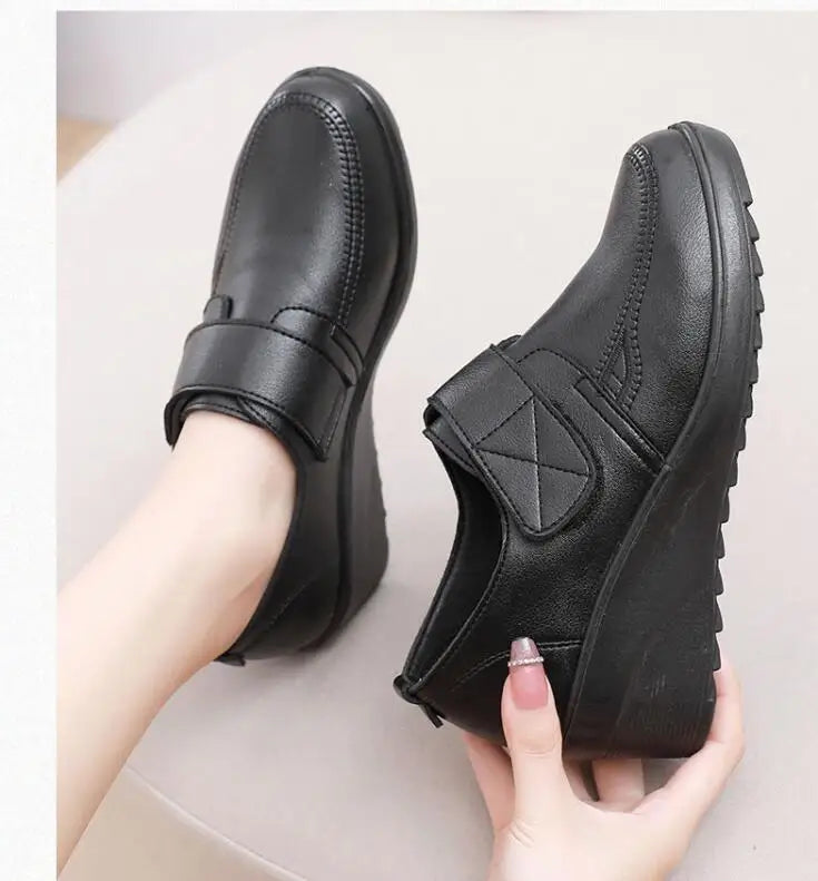 Women's Comfortable Leather Shoes with Secure Velcro Strap for All-Day Comfort