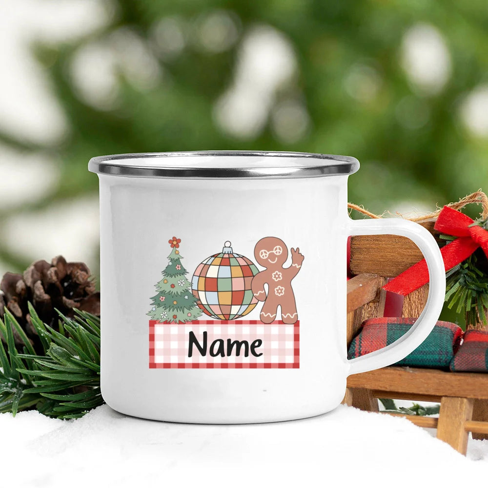 Personalized Christmas Mug Custom Name Holiday Mugs Deer Santa Hat Printed Coffee Cup Kids Xmas Party Favors Gift Hot Cocoa Cups