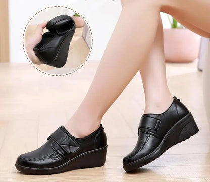 Women's Comfortable Leather Shoes with Secure Velcro Strap for All-Day Comfort