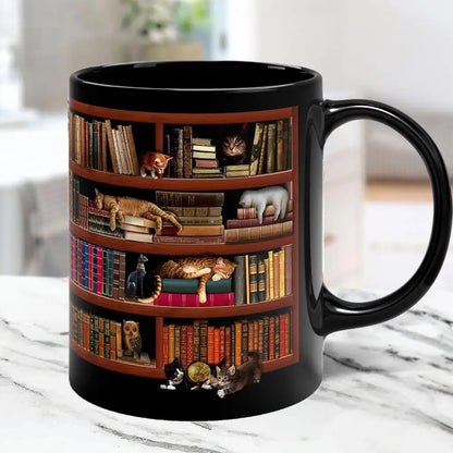 3D Bookshelf Mug Library Bookshelf Cup Bookshelf Cat Design Book Mug Book Club Cup Novelty Coffee Mug Motivational Quote