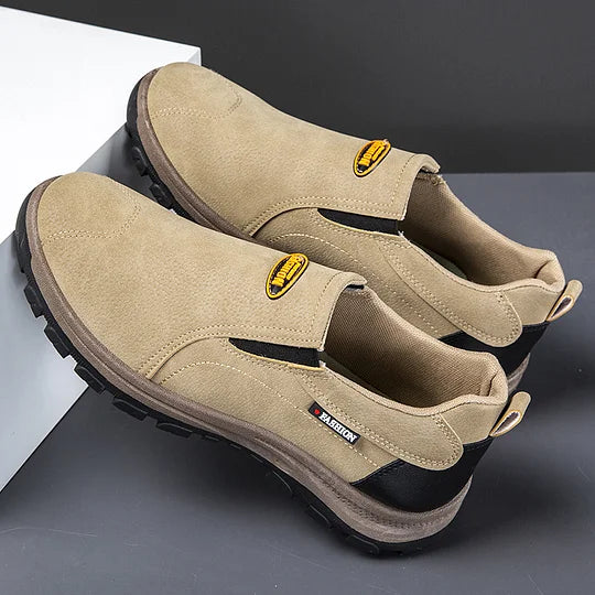 Men's Outdoor Breathable Genuine Leather Shoes Non-slip Slip-On Shoes Arch Support Orthopedic Shoes