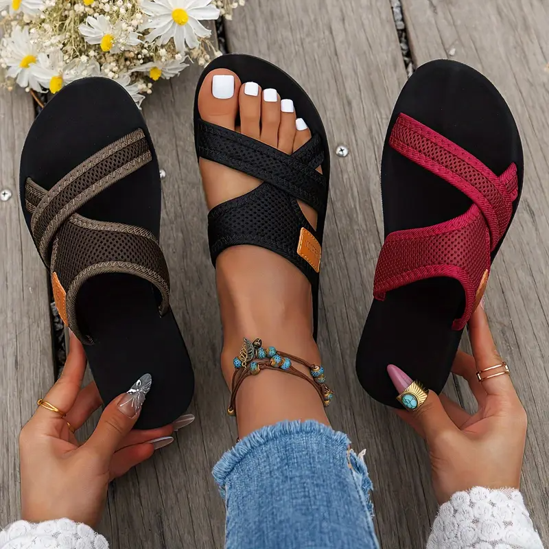 🌸 Último día 49% de descuento ❤️ Sandalias planas con tiras ortopédicas transpirables para mujer