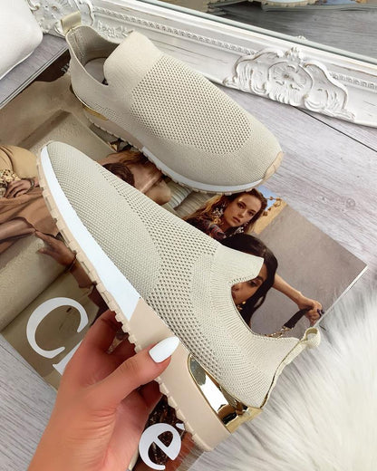 Women's Sneakers Elastic Slip on Flat Walking Shoes